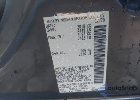 2021 Nissan Altima Sr Intelligent Awd из США, поврежденный, VIN 1N4BL4CW2MN336884